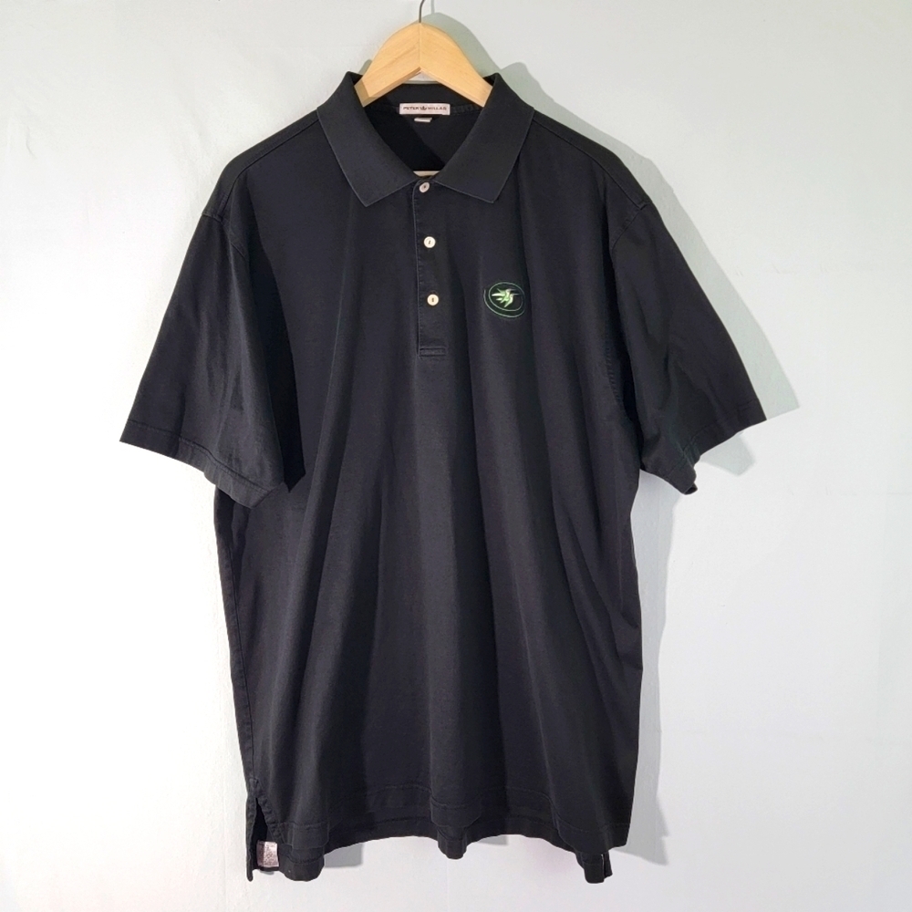 PETER MILLAR Men's Polo Shirt Sz XL Black Short Sleeve Cotton Athleisure Sporty